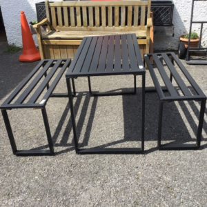 Garden Table and banches – . / Large / Metal / Black