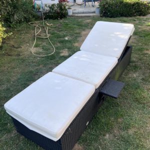 Garden Rattan Sun Lounger With Cushion And Retractable Side Table – . / . / . / Black