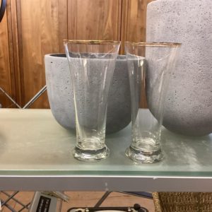 6 half pint vintage gold rim glasses SET