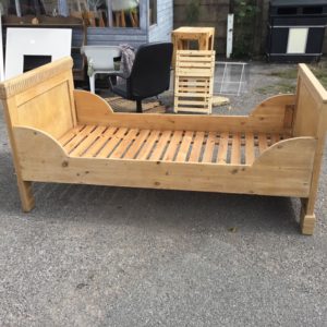 Antique french 1m width single bed stripped pine
