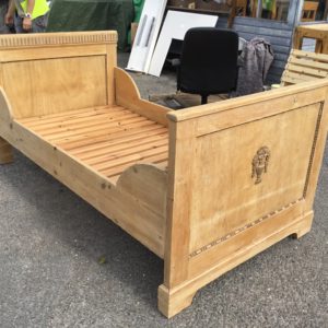 Antique french 1m width single bed stripped pine